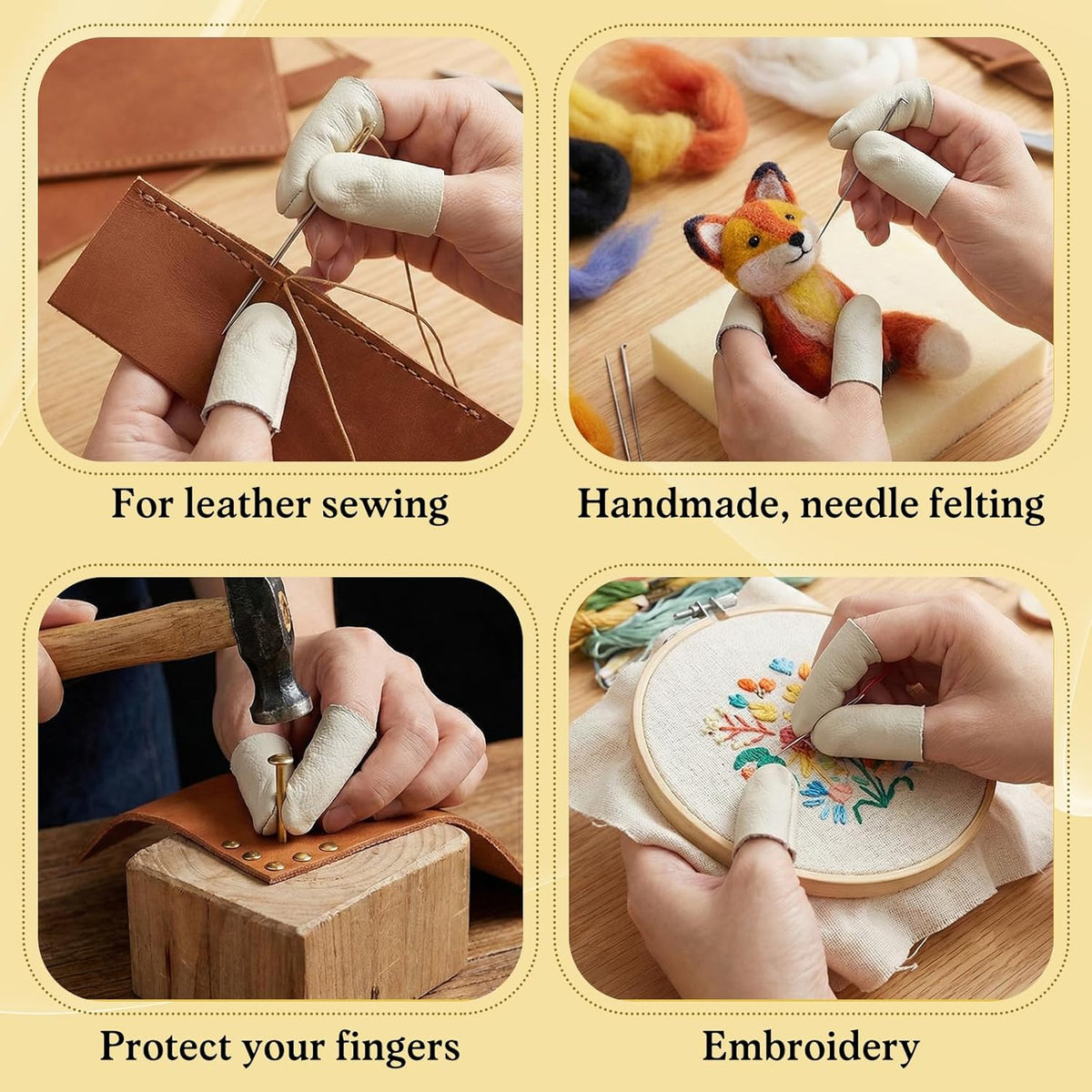 5 Pairs Finger Protectors for Sewing, Leather Thimble & Crochet Finger Guard, Hand Craft Needlework Tools for Knitting & Needle Felting