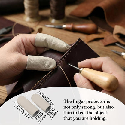 5 Pairs Finger Protectors for Sewing, Leather Thimble & Crochet Finger Guard, Hand Craft Needlework Tools for Knitting & Needle Felting