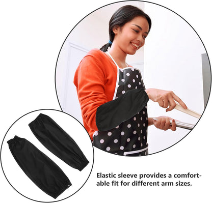 Oilproof Waterproof Pu Leather Extended Sleeve Protectors for Kitchen Work, Elastic Anti-stain Cut Resistant Arm Sleeves for Women, 1 Pair