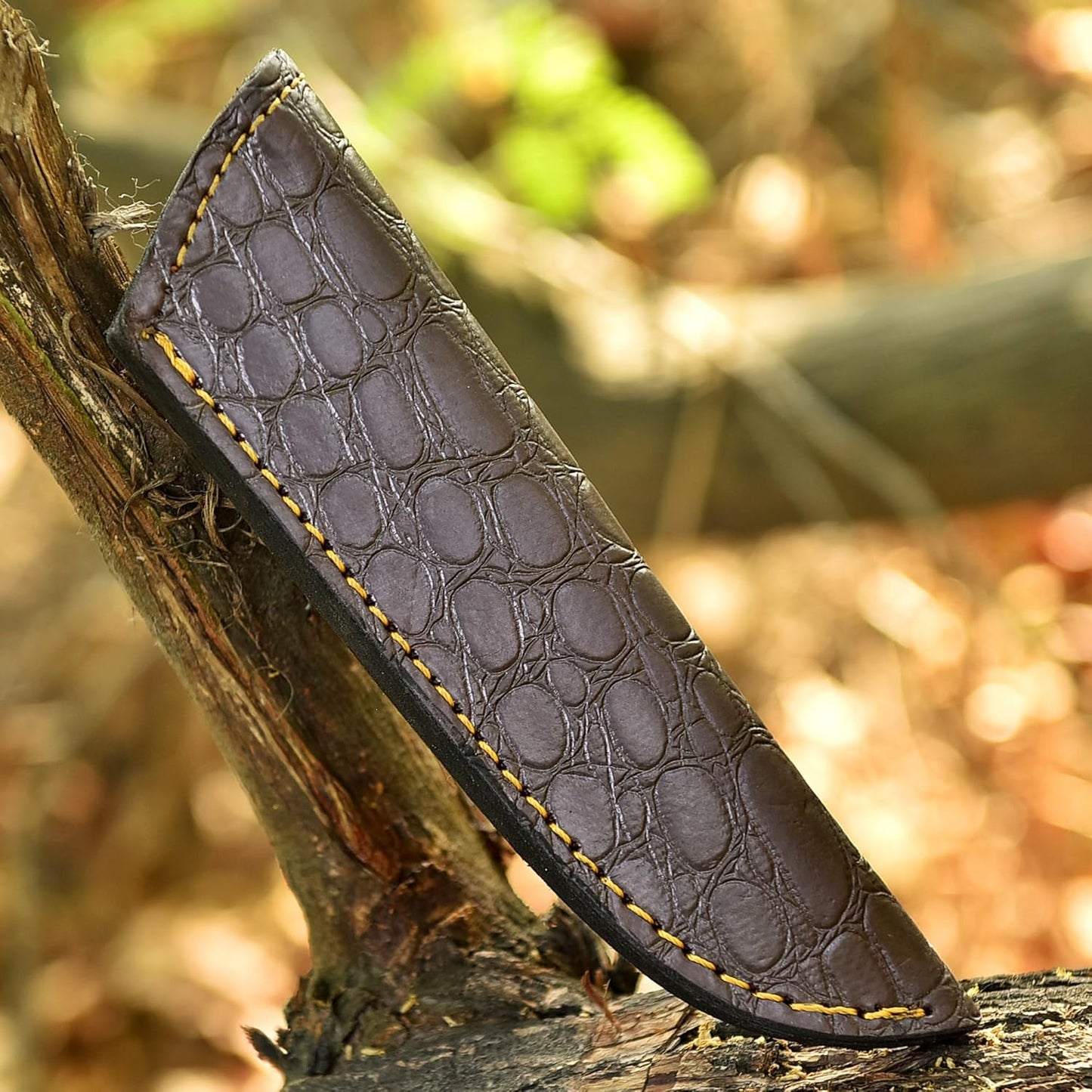 Chocolate Brown Crocodile Leather Knife Sheath – Handmade Fixed Blade Holster for 6–8 Inch Hunting & Survival Knives – Premium Exotic Belt Sheath for Bushcraft, Outdoor EDC & Tactical Field Use