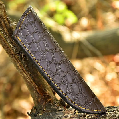 Chocolate Brown Crocodile Leather Knife Sheath – Handmade Fixed Blade Holster for 6–8 Inch Hunting & Survival Knives – Premium Exotic Belt Sheath for Bushcraft, Outdoor EDC & Tactical Field Use