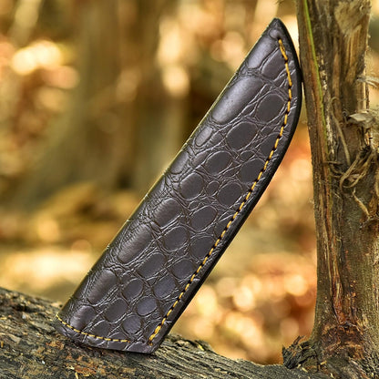 Chocolate Brown Crocodile Leather Knife Sheath – Handmade Fixed Blade Holster for 6–8 Inch Hunting & Survival Knives – Premium Exotic Belt Sheath for Bushcraft, Outdoor EDC & Tactical Field Use