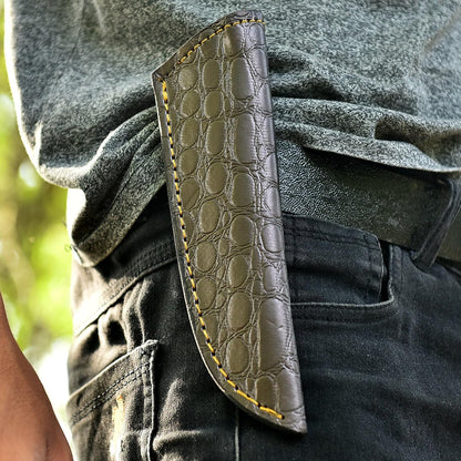 Chocolate Brown Crocodile Leather Knife Sheath – Handmade Fixed Blade Holster for 6–8 Inch Hunting & Survival Knives – Premium Exotic Belt Sheath for Bushcraft, Outdoor EDC & Tactical Field Use