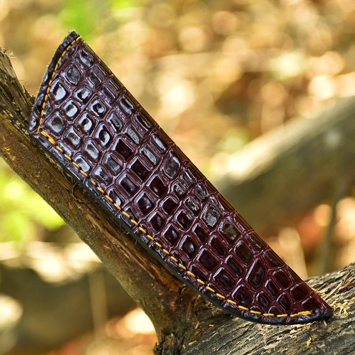 Chocolate Brown Crocodile Leather Knife Sheath – Handmade Fixed Blade Holster for 6–8 Inch Hunting & Survival Knives – Premium Exotic Belt Sheath for Bushcraft, Outdoor EDC & Tactical Field Use