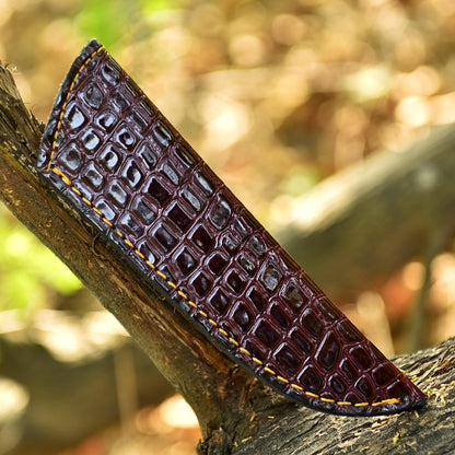 Chocolate Brown Crocodile Leather Knife Sheath – Handmade Fixed Blade Holster for 6–8 Inch Hunting & Survival Knives – Premium Exotic Belt Sheath for Bushcraft, Outdoor EDC & Tactical Field Use