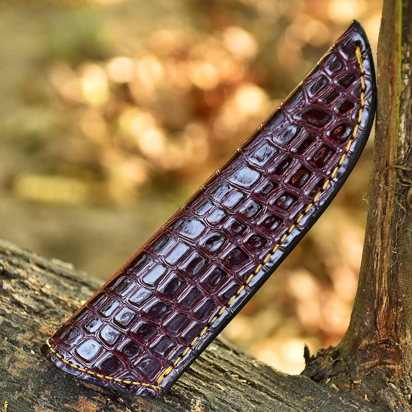 Chocolate Brown Crocodile Leather Knife Sheath – Handmade Fixed Blade Holster for 6–8 Inch Hunting & Survival Knives – Premium Exotic Belt Sheath for Bushcraft, Outdoor EDC & Tactical Field Use