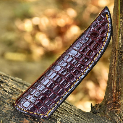 Chocolate Brown Crocodile Leather Knife Sheath – Handmade Fixed Blade Holster for 6–8 Inch Hunting & Survival Knives – Premium Exotic Belt Sheath for Bushcraft, Outdoor EDC & Tactical Field Use