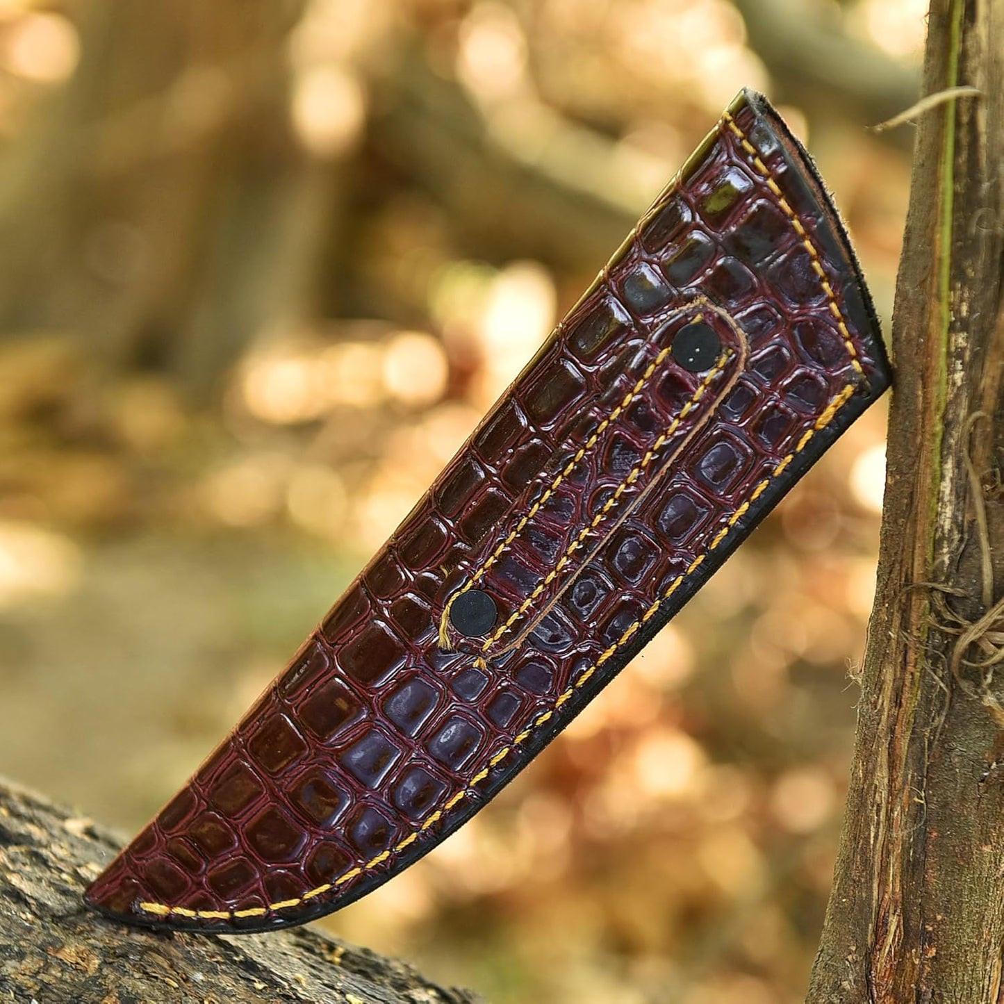 Chocolate Brown Crocodile Leather Knife Sheath – Handmade Fixed Blade Holster for 6–8 Inch Hunting & Survival Knives – Premium Exotic Belt Sheath for Bushcraft, Outdoor EDC & Tactical Field Use