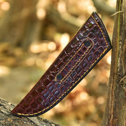 Chocolate Brown Crocodile Leather Knife Sheath – Handmade Fixed Blade Holster for 6–8 Inch Hunting & Survival Knives – Premium Exotic Belt Sheath for Bushcraft, Outdoor EDC & Tactical Field Use