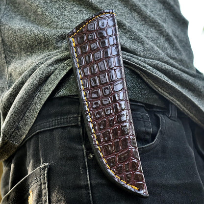 Chocolate Brown Crocodile Leather Knife Sheath – Handmade Fixed Blade Holster for 6–8 Inch Hunting & Survival Knives – Premium Exotic Belt Sheath for Bushcraft, Outdoor EDC & Tactical Field Use