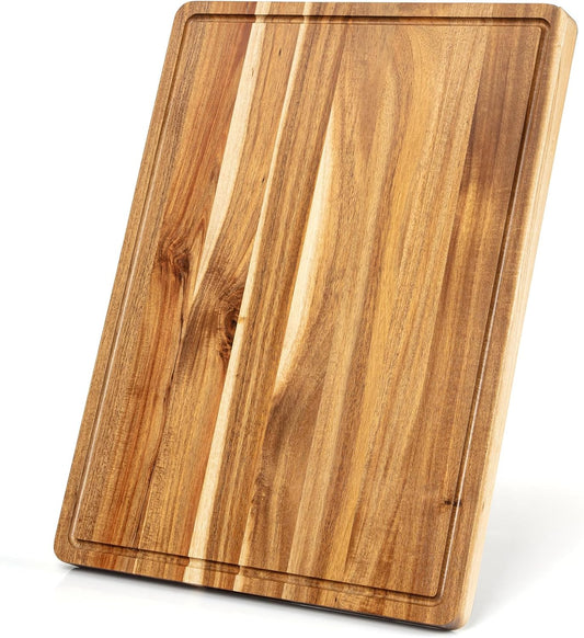 Extra Large Cutting Board for Kitchen, 24 in x 18 in Acacia Wood Thick Chooping Board with Deep Juice Groove, Large Butcher Block for Meat Fruits Vegetables Turkey