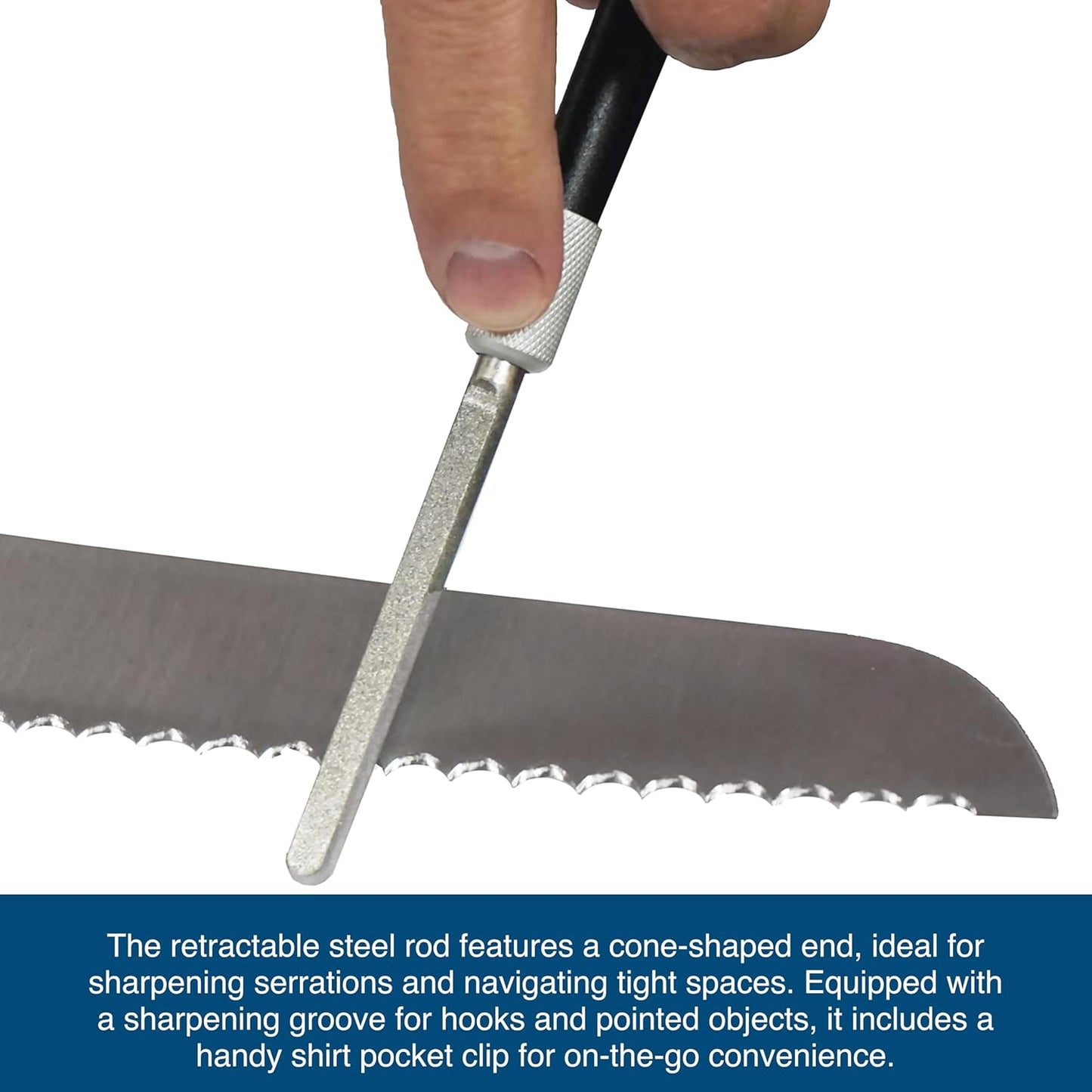 AccuSharp Diamond Compact Tapered Rod Sharpener, Portable Knife & Tool Sharpener for Serrated Blades, Fillet Knives & Fish Hooks, Knife Honing Steel Rod