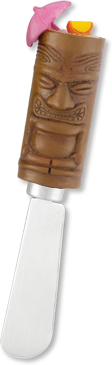 Tiki Bar Cheese Spreaders, Hand-Painted Resin Handles with Stainless Steel Blades for Spreading Cream Cheese, Butter, and Jam, Assorted Designs, Set of 4