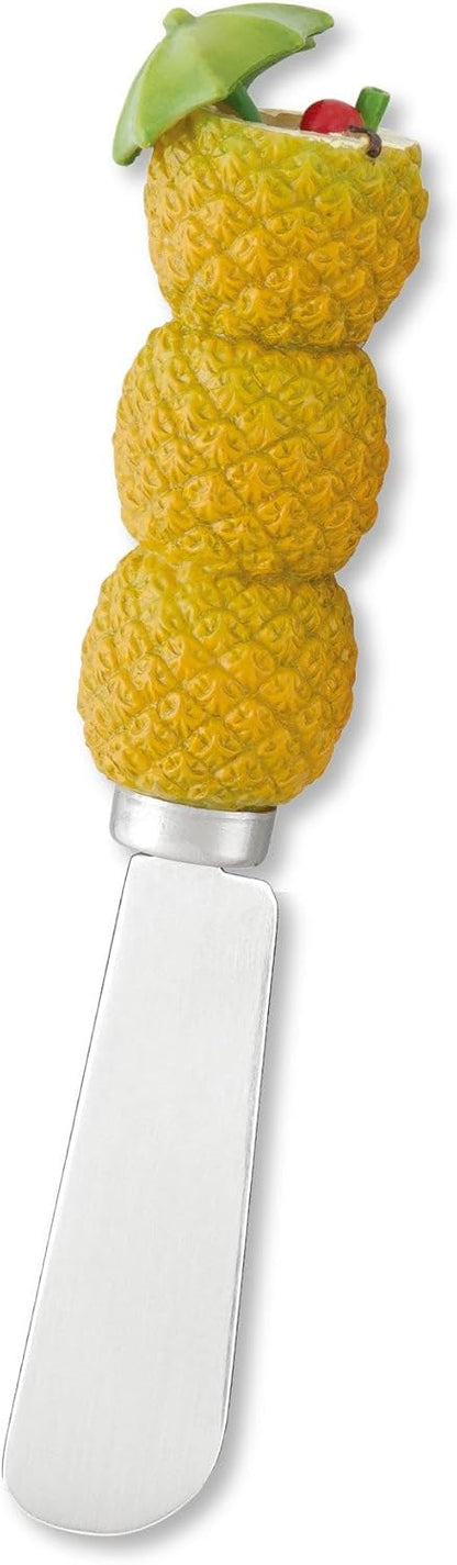 Tiki Bar Cheese Spreaders, Hand-Painted Resin Handles with Stainless Steel Blades for Spreading Cream Cheese, Butter, and Jam, Assorted Designs, Set of 4