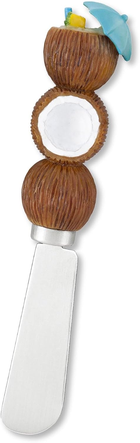 Tiki Bar Cheese Spreaders, Hand-Painted Resin Handles with Stainless Steel Blades for Spreading Cream Cheese, Butter, and Jam, Assorted Designs, Set of 4