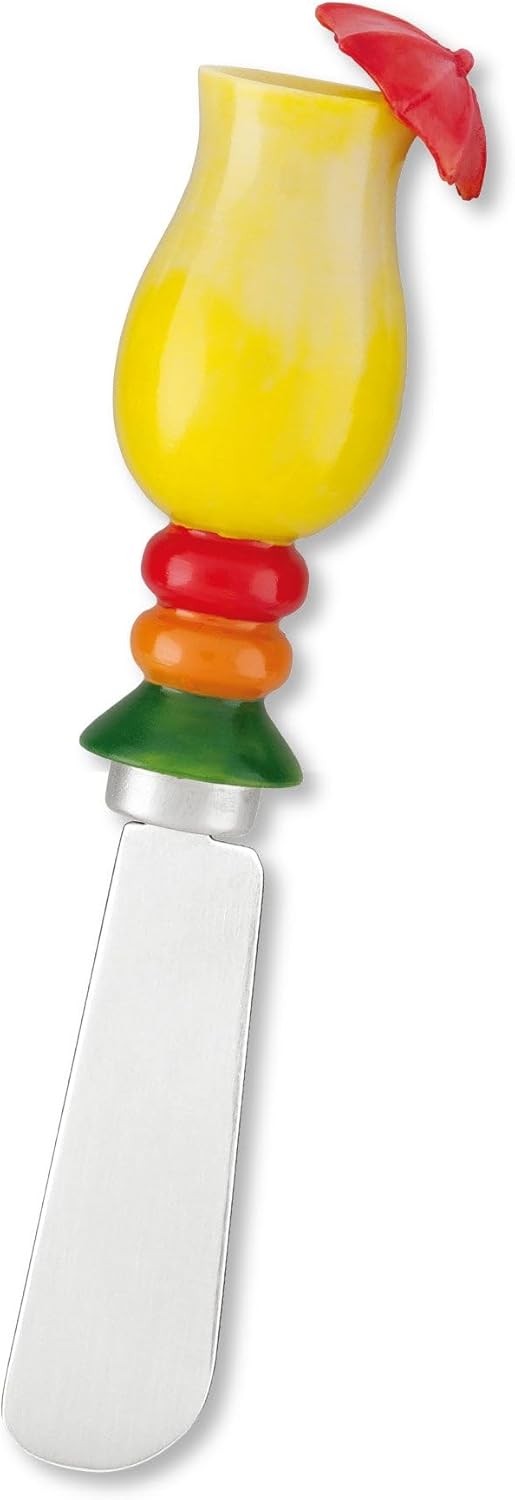 Tiki Bar Cheese Spreaders, Hand-Painted Resin Handles with Stainless Steel Blades for Spreading Cream Cheese, Butter, and Jam, Assorted Designs, Set of 4