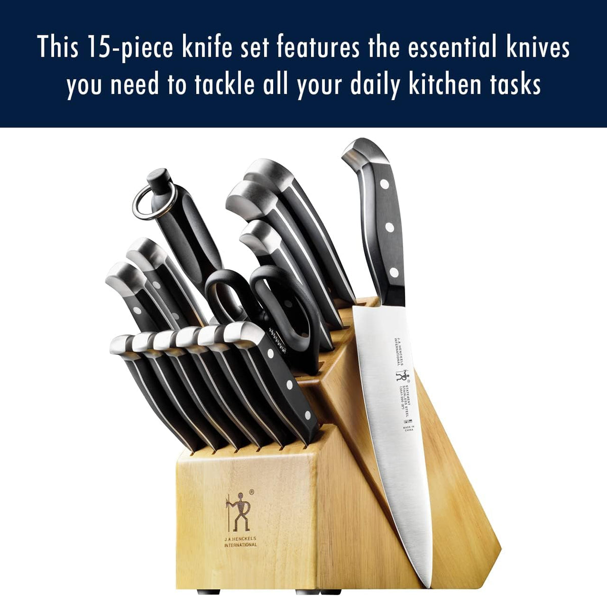 Statement 15-Pc Knife Block Set, Razor-Sharp, German Engineered | Informed by 100+ Years of Mastery. Dishwasher safe, Comfortable Grip Ideal for Everyday Cooking. High Quality Stainless Steel