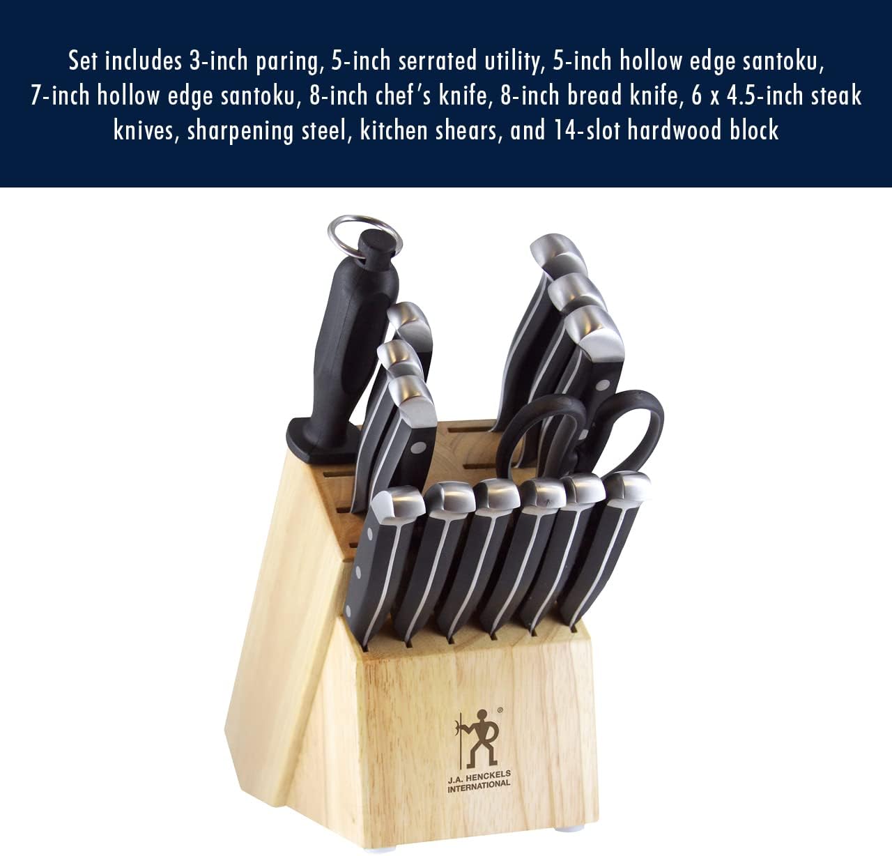 Statement 15-Pc Knife Block Set, Razor-Sharp, German Engineered | Informed by 100+ Years of Mastery. Dishwasher safe, Comfortable Grip Ideal for Everyday Cooking. High Quality Stainless Steel