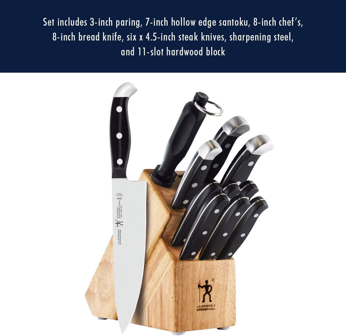 Statement 15-Pc Knife Block Set, Razor-Sharp, German Engineered | Informed by 100+ Years of Mastery. Dishwasher safe, Comfortable Grip Ideal for Everyday Cooking. High Quality Stainless Steel