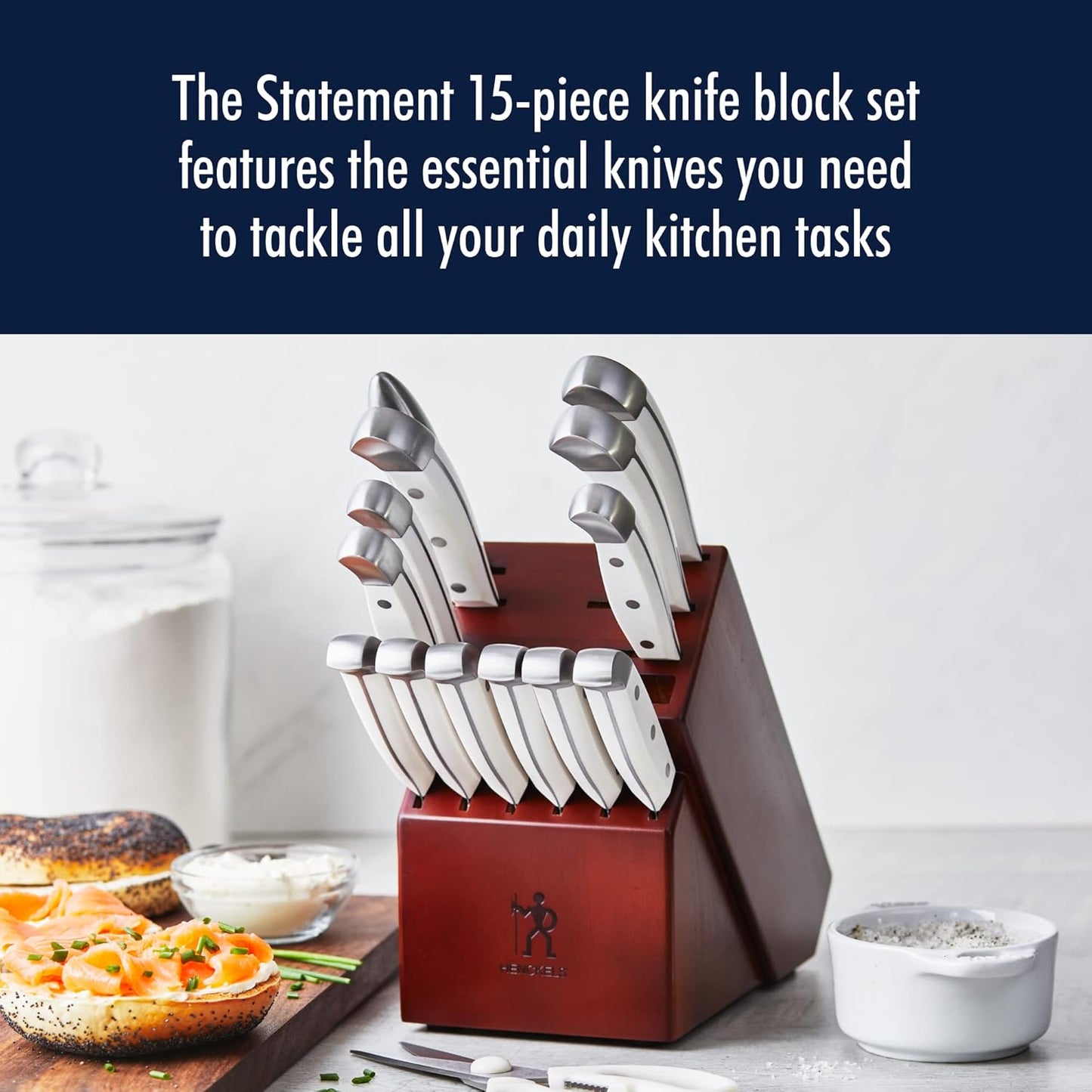 Statement 15-Pc Knife Block Set, Razor-Sharp, German Engineered | Informed by 100+ Years of Mastery. Dishwasher safe, Comfortable Grip Ideal for Everyday Cooking. High Quality Stainless Steel
