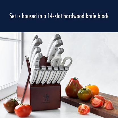 Statement 15-Pc Knife Block Set, Razor-Sharp, German Engineered | Informed by 100+ Years of Mastery. Dishwasher safe, Comfortable Grip Ideal for Everyday Cooking. High Quality Stainless Steel