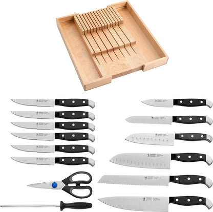 Statement 15-Pc Knife Block Set, Razor-Sharp, German Engineered | Informed by 100+ Years of Mastery. Dishwasher safe, Comfortable Grip Ideal for Everyday Cooking. High Quality Stainless Steel