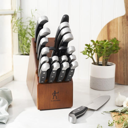 Statement 15-Pc Knife Block Set, Razor-Sharp, German Engineered | Informed by 100+ Years of Mastery. Dishwasher safe, Comfortable Grip Ideal for Everyday Cooking. High Quality Stainless Steel