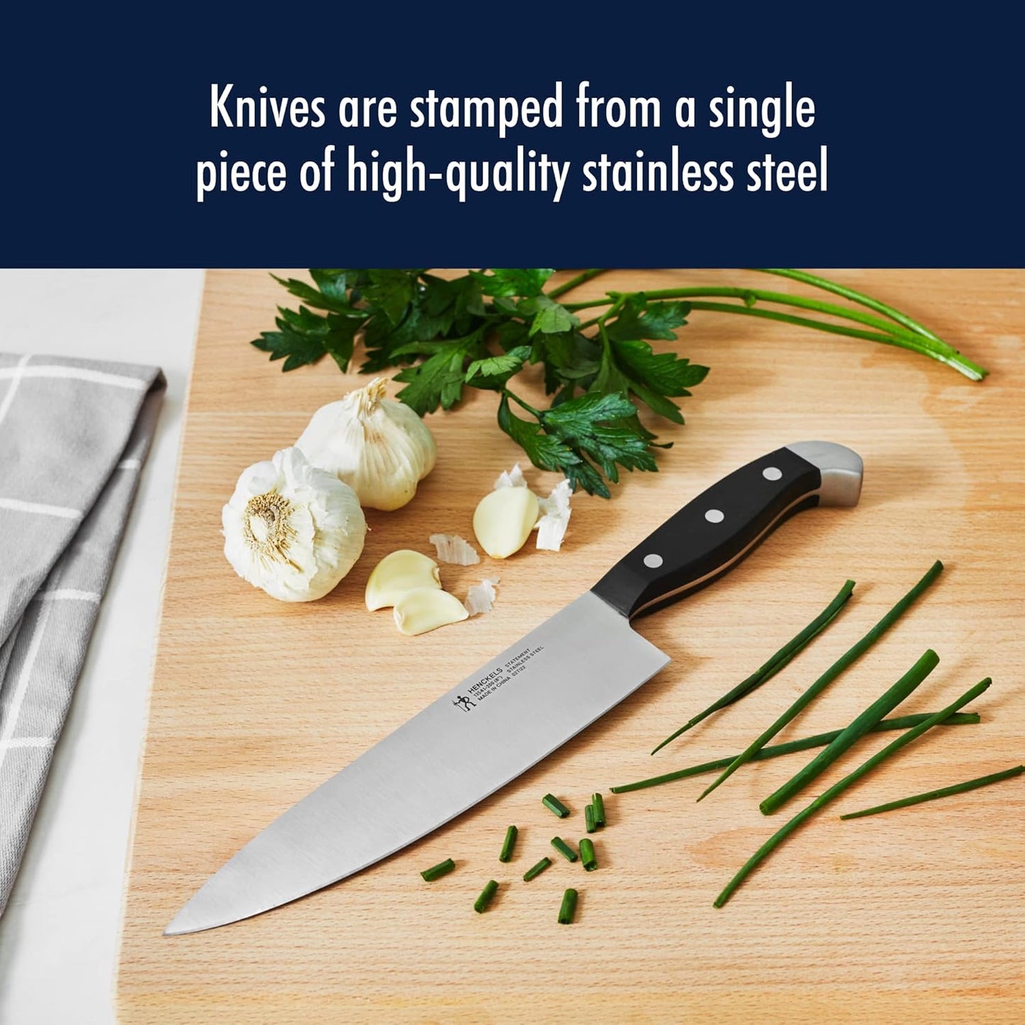 Statement 15-Pc Knife Block Set, Razor-Sharp, German Engineered | Informed by 100+ Years of Mastery. Dishwasher safe, Comfortable Grip Ideal for Everyday Cooking. High Quality Stainless Steel