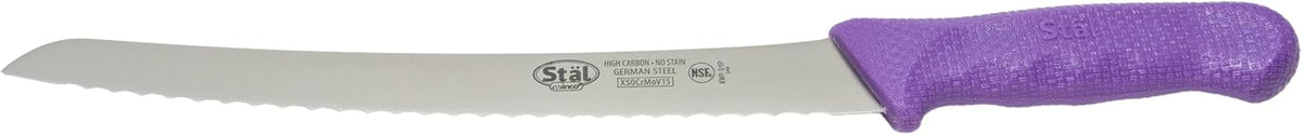 9-1/2" Commercial-Grade Serrated Bread/Pastry Knife with Curved Handle, Purple
