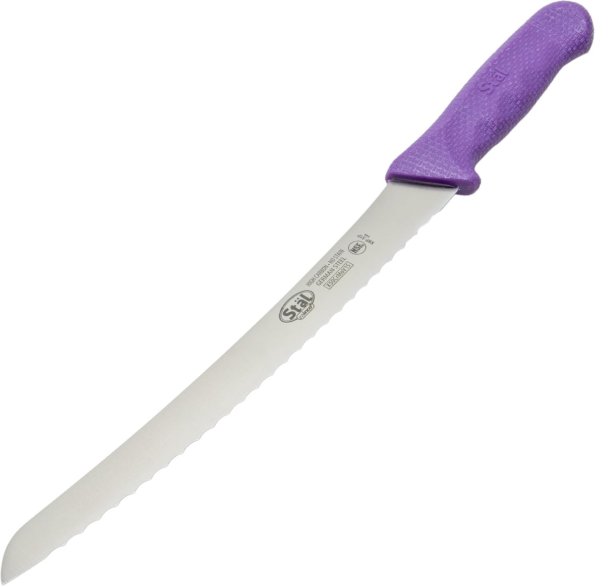 9-1/2" Commercial-Grade Serrated Bread/Pastry Knife with Curved Handle, Purple