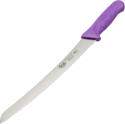 9-1/2" Commercial-Grade Serrated Bread/Pastry Knife with Curved Handle, Purple
