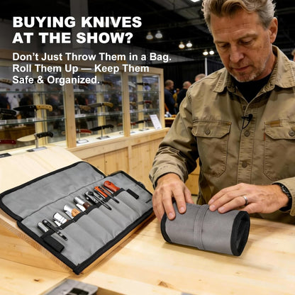 Pocket Knife Roll Bag – 7 Slot Folding Knife Organizer, Durable Canvas Storage for EDC Knives & Outdoor Tools, Compact & Portable for Travel, Home Use, Camping, Hiking