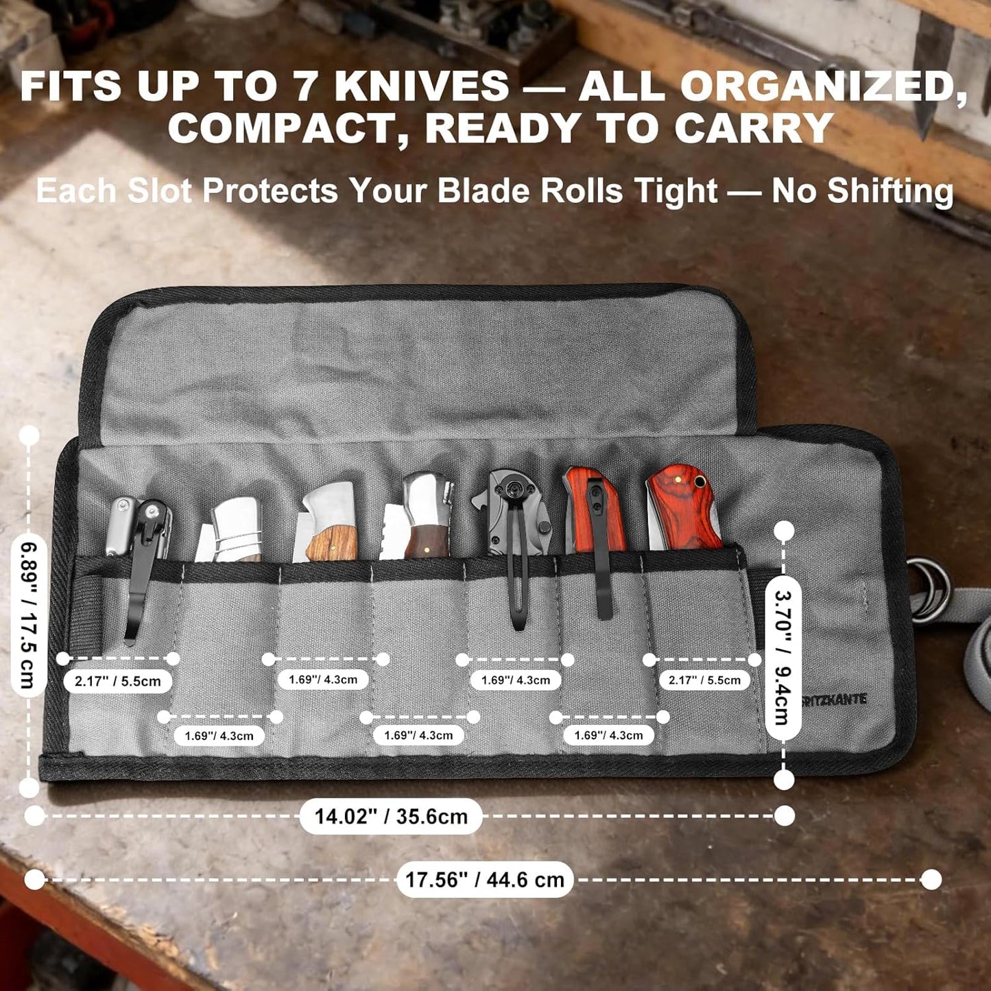 Pocket Knife Roll Bag – 7 Slot Folding Knife Organizer, Durable Canvas Storage for EDC Knives & Outdoor Tools, Compact & Portable for Travel, Home Use, Camping, Hiking