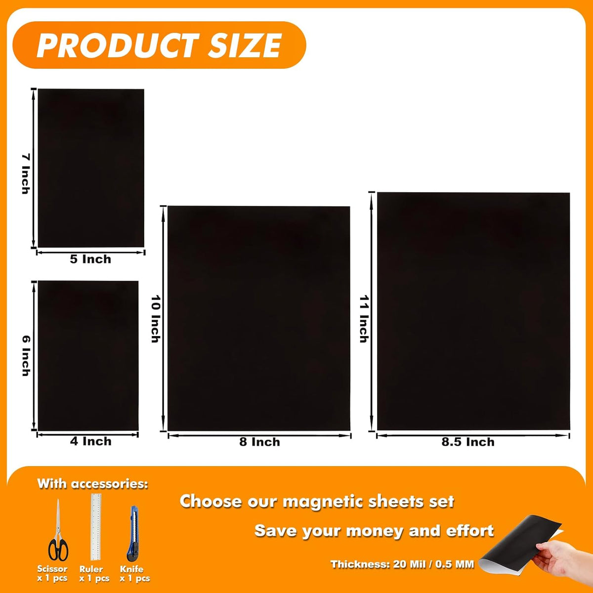 Adhesive Magnetic Sheets 4 x 6 Inch, 80 Packs Magnetic Sheets with Adhesive Backing - 0.5mm Thickness Flexible Magnet Sheets for Dies Storage, Craft Projects, Photos, School, Office