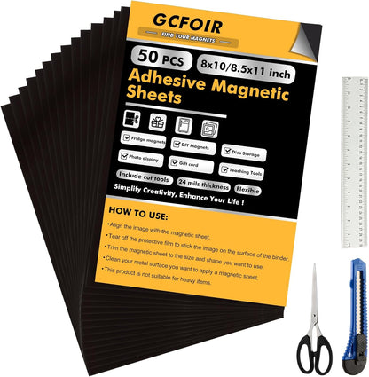 Adhesive Magnetic Sheets 4 x 6 Inch, 80 Packs Magnetic Sheets with Adhesive Backing - 0.5mm Thickness Flexible Magnet Sheets for Dies Storage, Craft Projects, Photos, School, Office