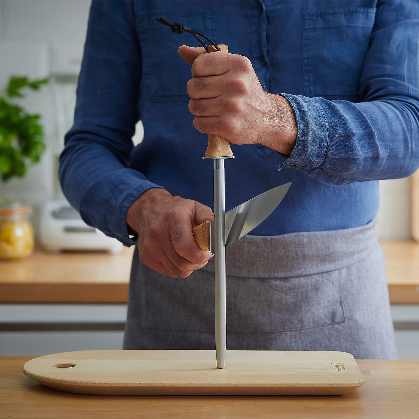 10 Inch Honing Steel Sharpening Rod, Knife Sharpener for Kitchen Knives and Tools, Beech Wood Handle, Leather Lanyard
