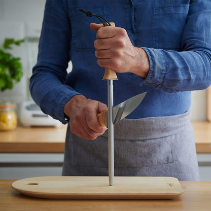 10 Inch Honing Steel Sharpening Rod, Knife Sharpener for Kitchen Knives and Tools, Beech Wood Handle, Leather Lanyard