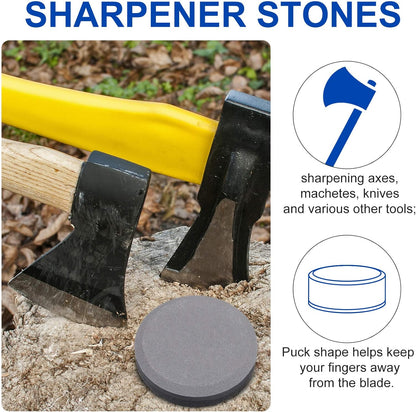 Axe Sharpener Sharpening Dual Grit Multipurpose Sharpener Puck Tool Stone Whetstone with Flannel Bag for Hatchet Garden Tools, 240 Grits and 400 Grits