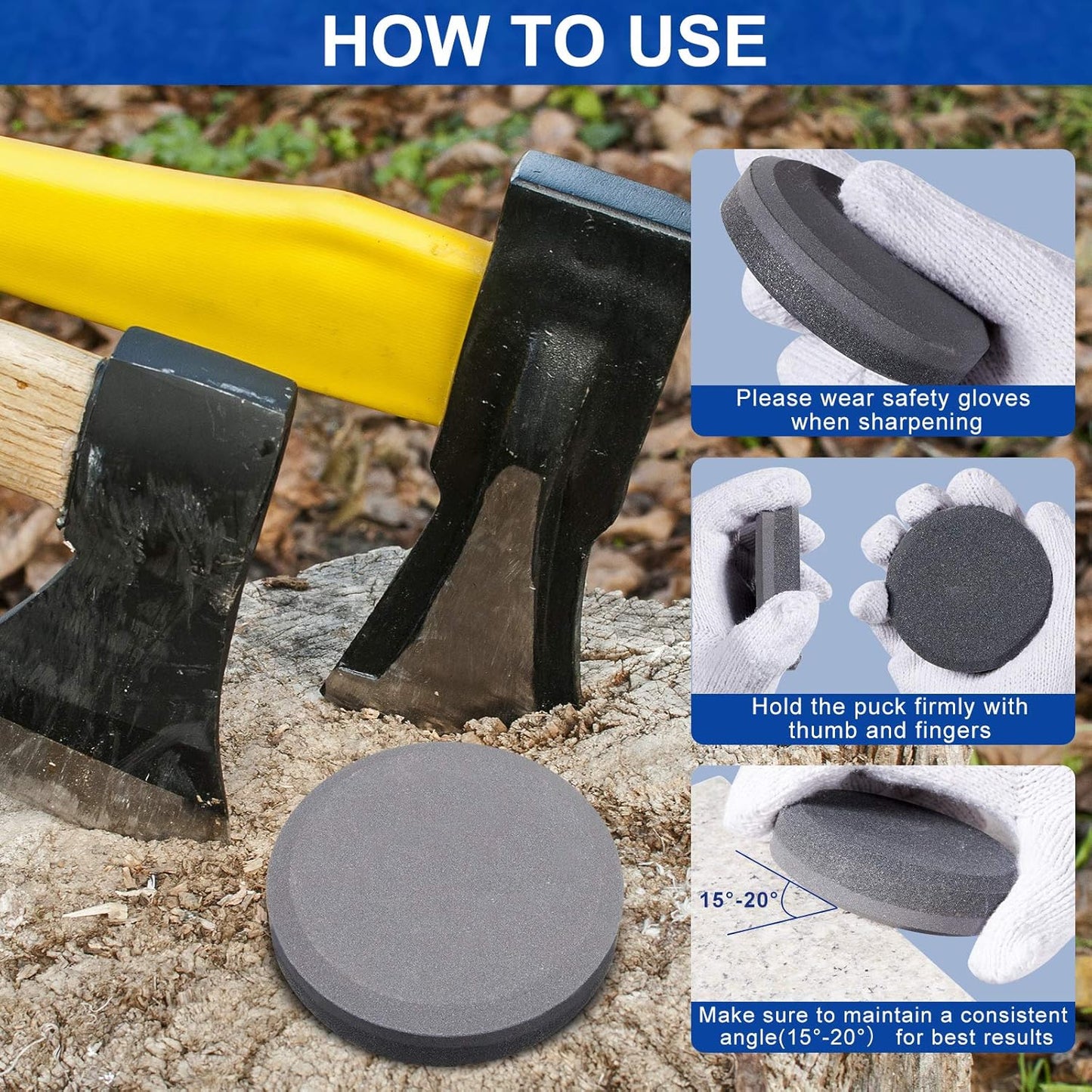 Axe Sharpener Sharpening Dual Grit Multipurpose Sharpener Puck Tool Stone Whetstone with Flannel Bag for Hatchet Garden Tools, 240 Grits and 400 Grits