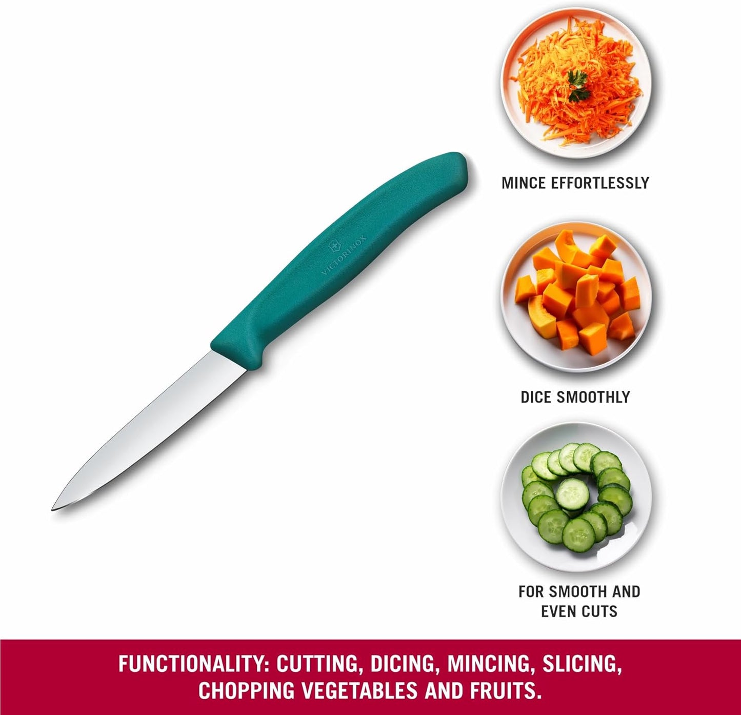 Swiss Classic 3 in Paring Knife, Straight Edge Blade - Green | Indispensable utility tool with an ergonomic, non-slip polypropylene handle; NSF approved and dishwasher safe design