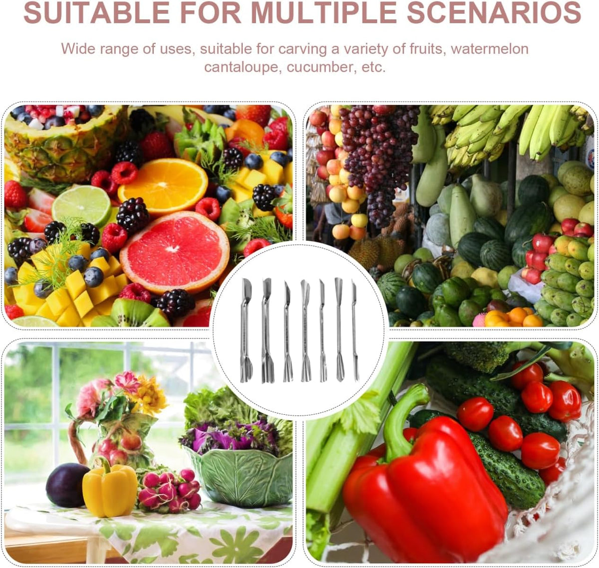 Double-Headed Carving Knife Set for Fruits and Vegetables Stainless Steel Food Carving Tool Garnish Shape Kitchen Utensil 6.29 Inch 7-Piece Set for Home Party Restaurant Use