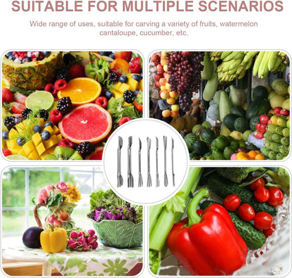 Double-Headed Carving Knife Set for Fruits and Vegetables Stainless Steel Food Carving Tool Garnish Shape Kitchen Utensil 6.29 Inch 7-Piece Set for Home Party Restaurant Use