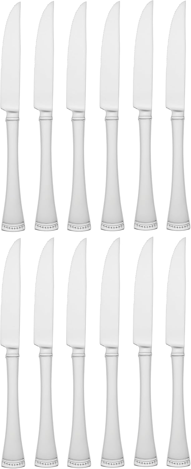 Silverware Set, Portola 12-Piece Steak Knife Flatware Set, Service For 12, Made Of 18/10 Stainless Steel, Dishwasher Safe, Home And Kitchen Utensils, Knives, Cutlery (Silver, 12 Piece)