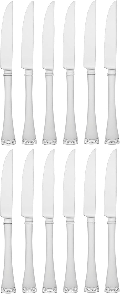 Silverware Set, Portola 12-Piece Steak Knife Flatware Set, Service For 12, Made Of 18/10 Stainless Steel, Dishwasher Safe, Home And Kitchen Utensils, Knives, Cutlery (Silver, 12 Piece)
