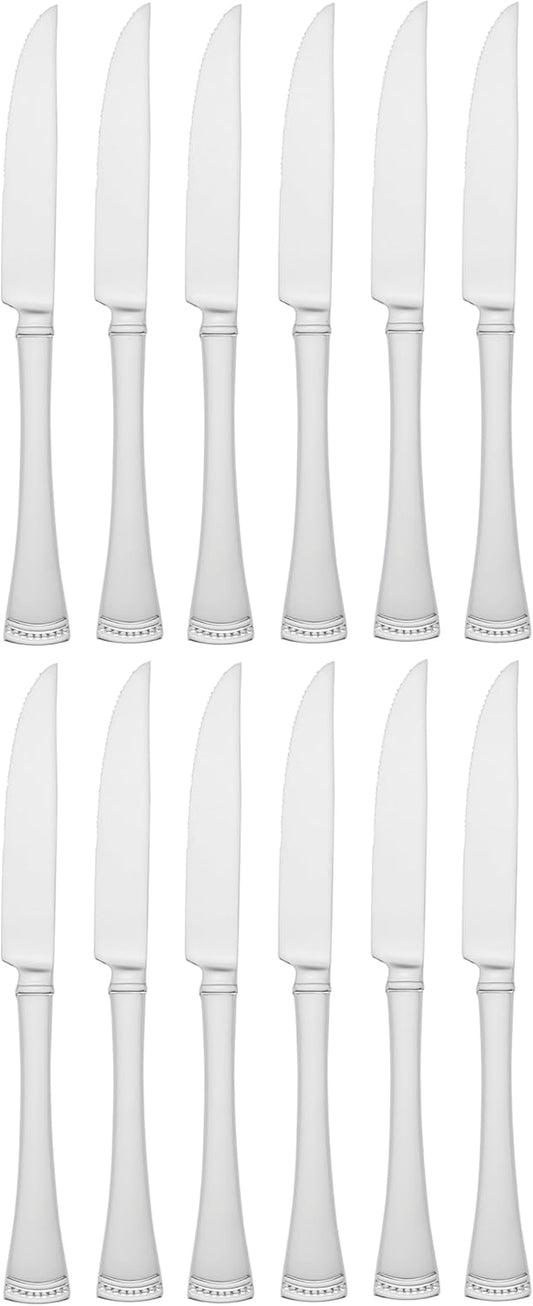 Silverware Set, Portola 12-Piece Steak Knife Flatware Set, Service For 12, Made Of 18/10 Stainless Steel, Dishwasher Safe, Home And Kitchen Utensils, Knives, Cutlery (Silver, 12 Piece)