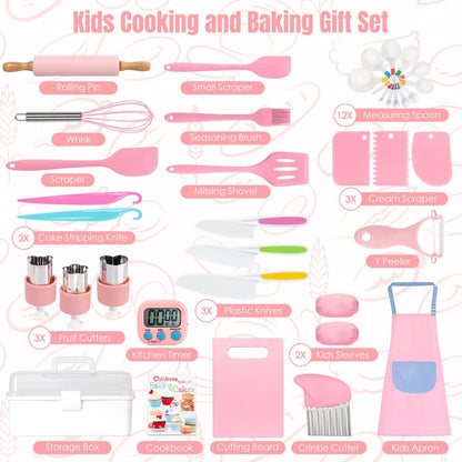 37PCS Kids Cooking Sets Real, Kids Cooking and Baking Gift Set with Storage Case Timer Kid Safe Knives Cutting Board, Toddler Real Kitchen Tools, Birthday Gifts for Girls Boys Age 3 - 8