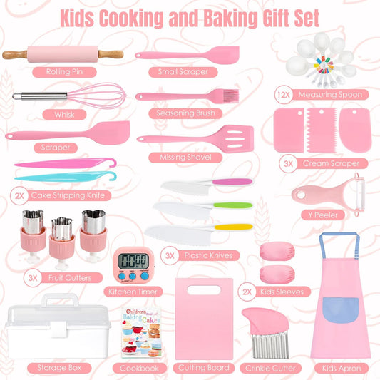 37PCS Kids Cooking Sets Real, Kids Cooking and Baking Gift Set with Storage Case Timer Kid Safe Knives Cutting Board, Toddler Real Kitchen Tools, Birthday Gifts for Girls Boys Age 3 - 8