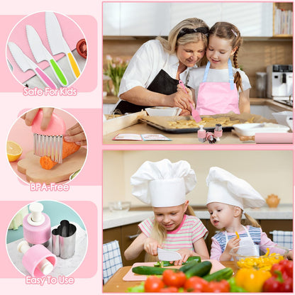 37PCS Kids Cooking Sets Real, Kids Cooking and Baking Gift Set with Storage Case Timer Kid Safe Knives Cutting Board, Toddler Real Kitchen Tools, Birthday Gifts for Girls Boys Age 3 - 8