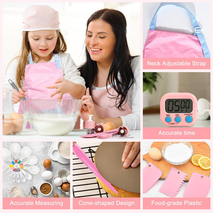 37PCS Kids Cooking Sets Real, Kids Cooking and Baking Gift Set with Storage Case Timer Kid Safe Knives Cutting Board, Toddler Real Kitchen Tools, Birthday Gifts for Girls Boys Age 3 - 8