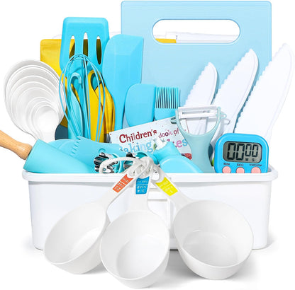 37PCS Kids Cooking Sets Real, Kids Cooking and Baking Gift Set with Storage Case Timer Kid Safe Knives Cutting Board, Toddler Real Kitchen Tools, Birthday Gifts for Girls Boys Age 3 - 8